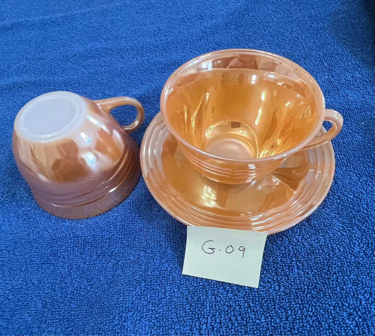 Vintage Fire-King Peach Lustre Teacup & Saucer Set (G09)