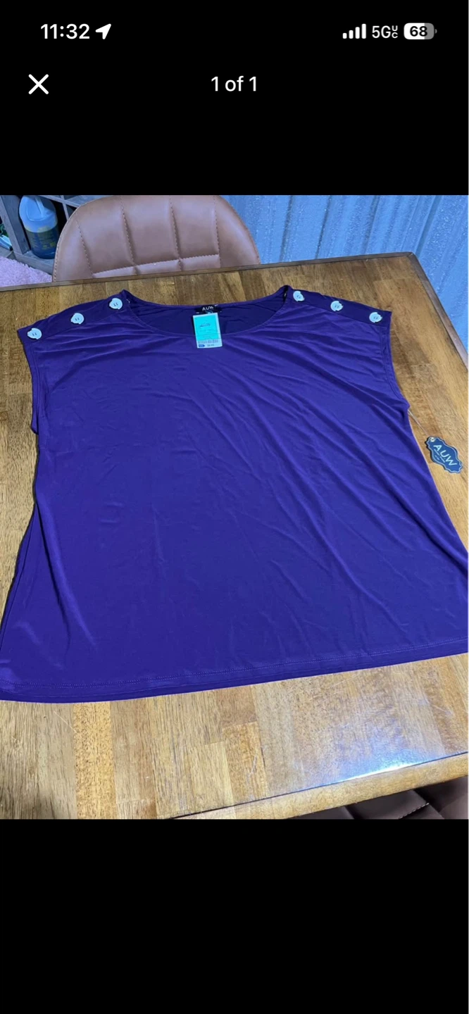AUW Women's Purple Sleeveless Top with Button Shoulder Detail