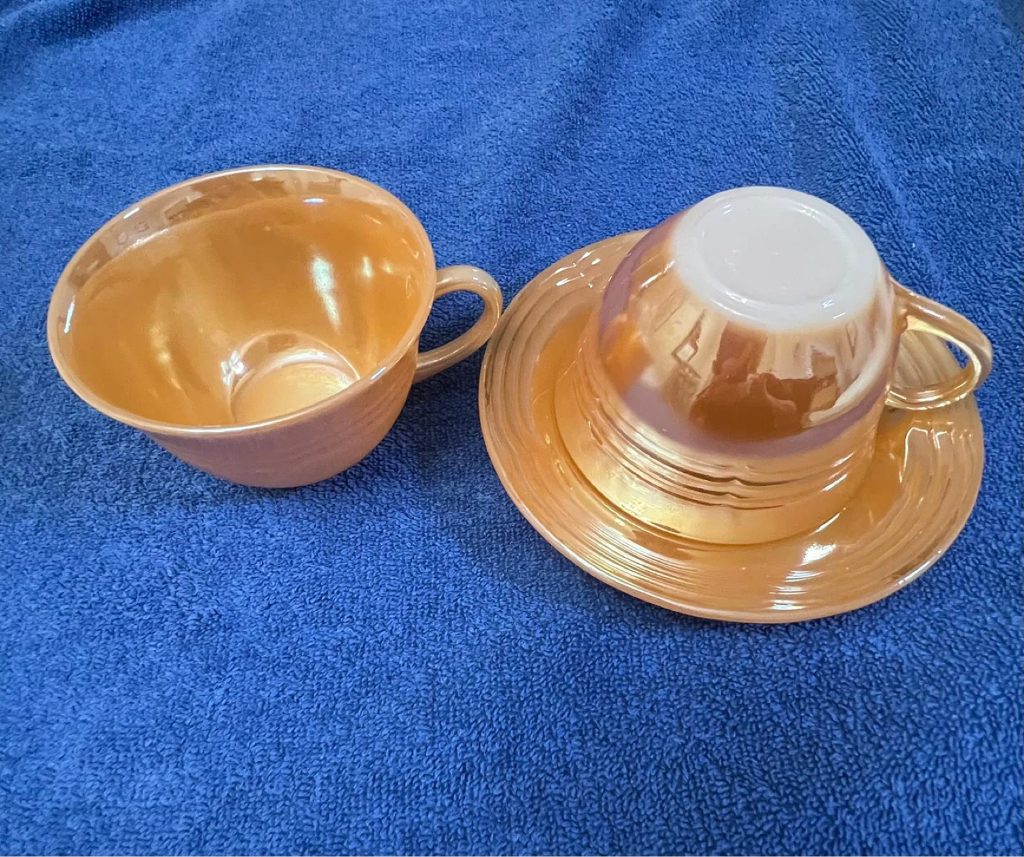 Vintage Fire-King Peach Lustre Teacup & Saucer Set (G09) - photo 2
