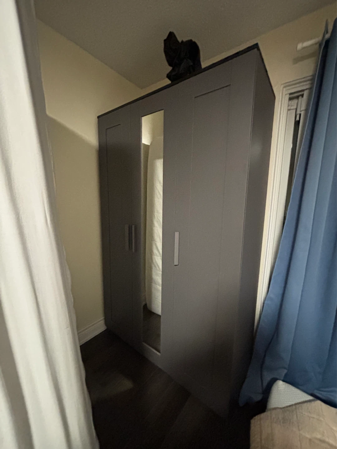 Dark Grey 3-Door Wardrobe with Mirror