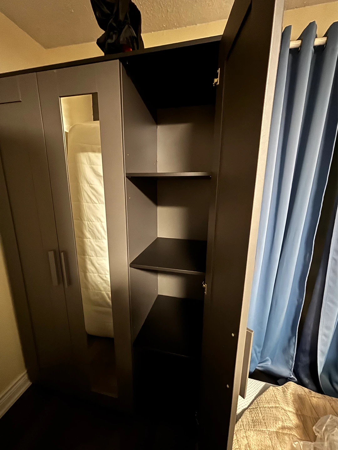 Dark Grey 3-Door Wardrobe with Mirror - photo 2