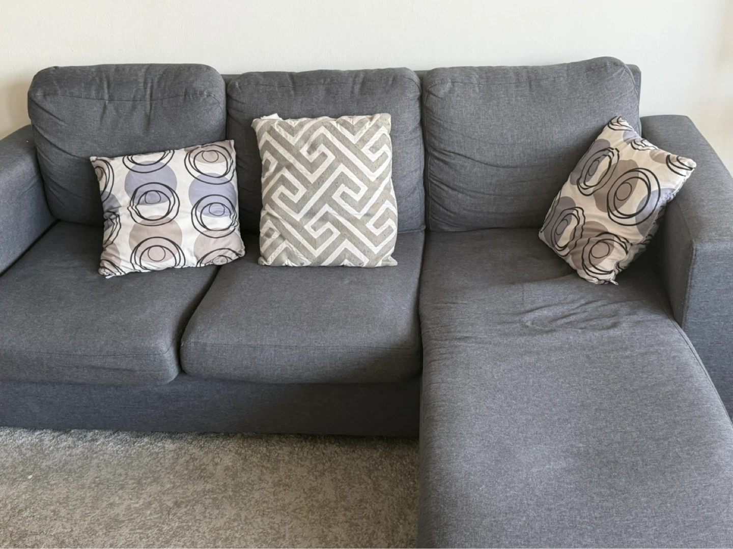 Grey Sectional Couch with Pillows