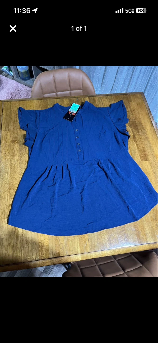 Blue Button-Up Cap Sleeve Top