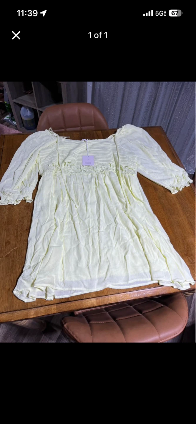 Women's Yellow Square Neck Smocked Mini Dress