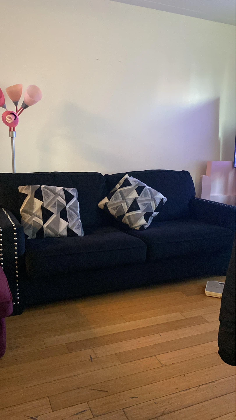 Velvet Black Sofa with Studded Arms