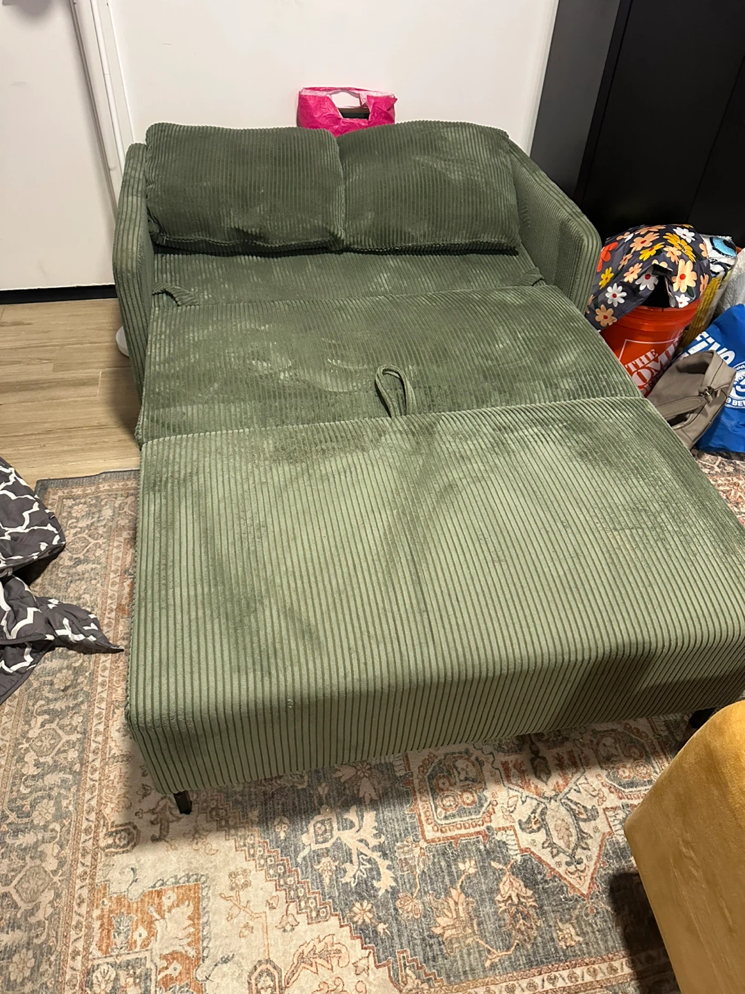 Green Corduroy Loveseat sofa bed - photo 2