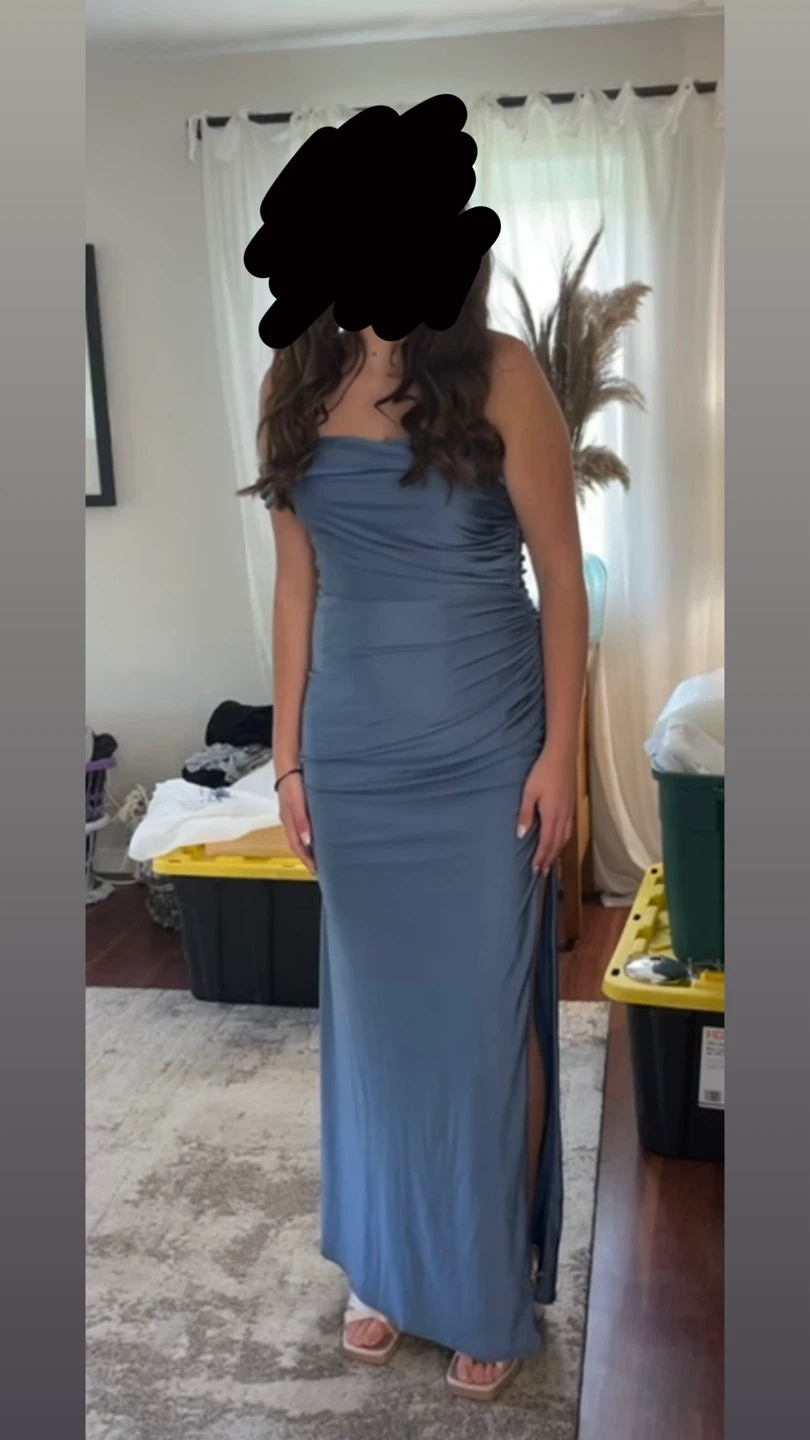 Dusty Blue One Shoulder Prom Dress - photo 3