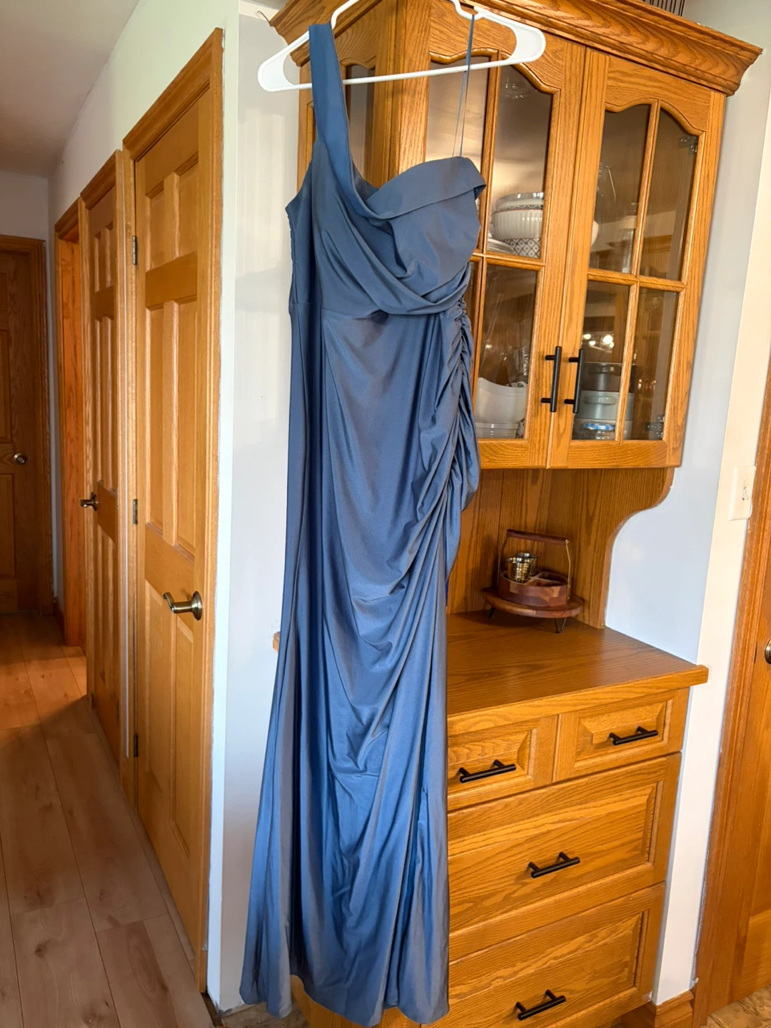 Dusty Blue One Shoulder Prom Dress