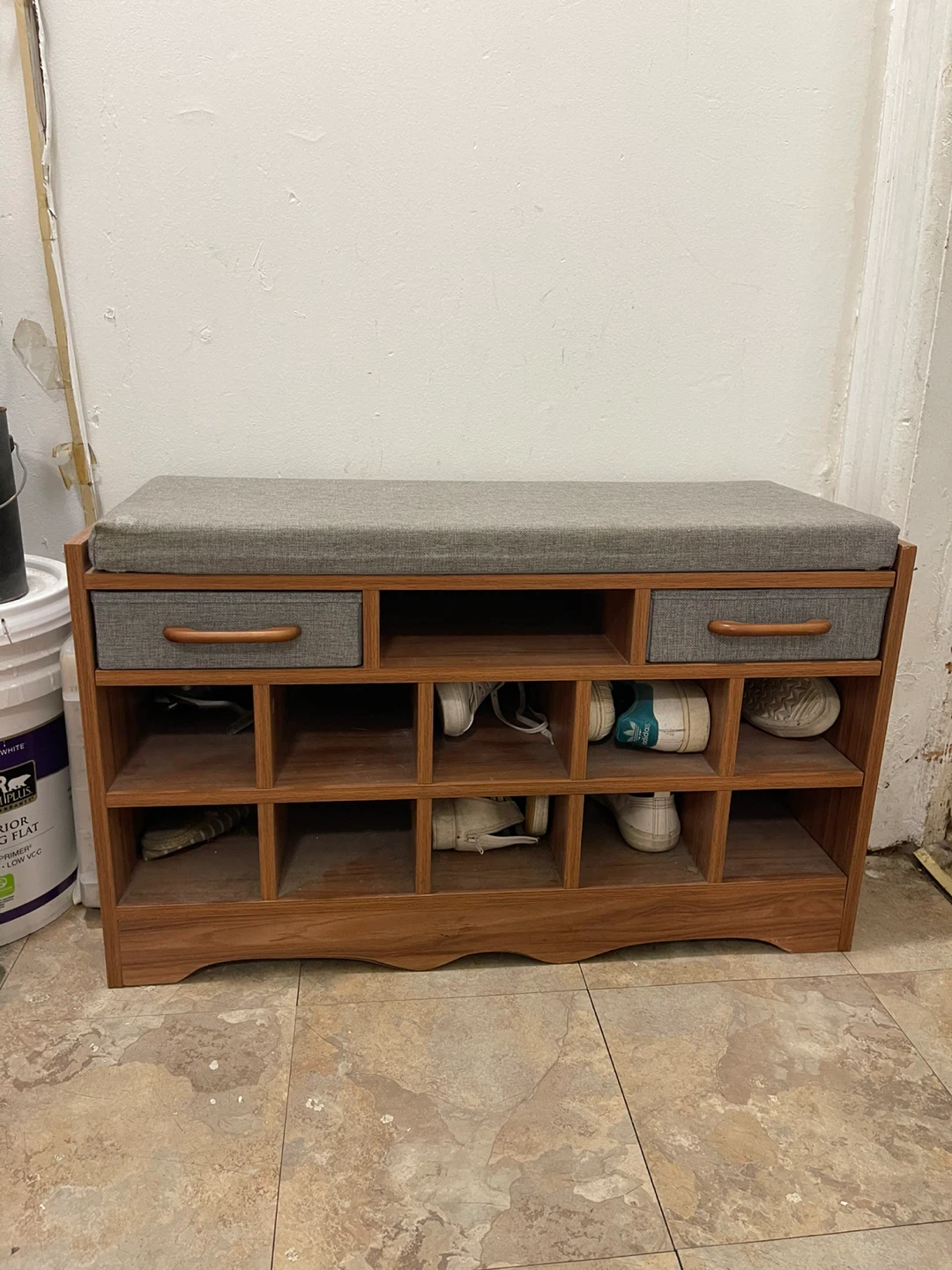 Wooden Shoe Rack with Cushioned Seat - photo 4