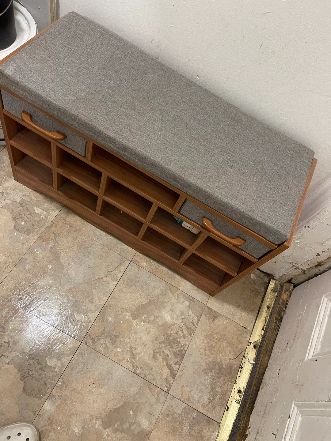 Wooden Shoe Rack with Cushioned Seat - photo 2