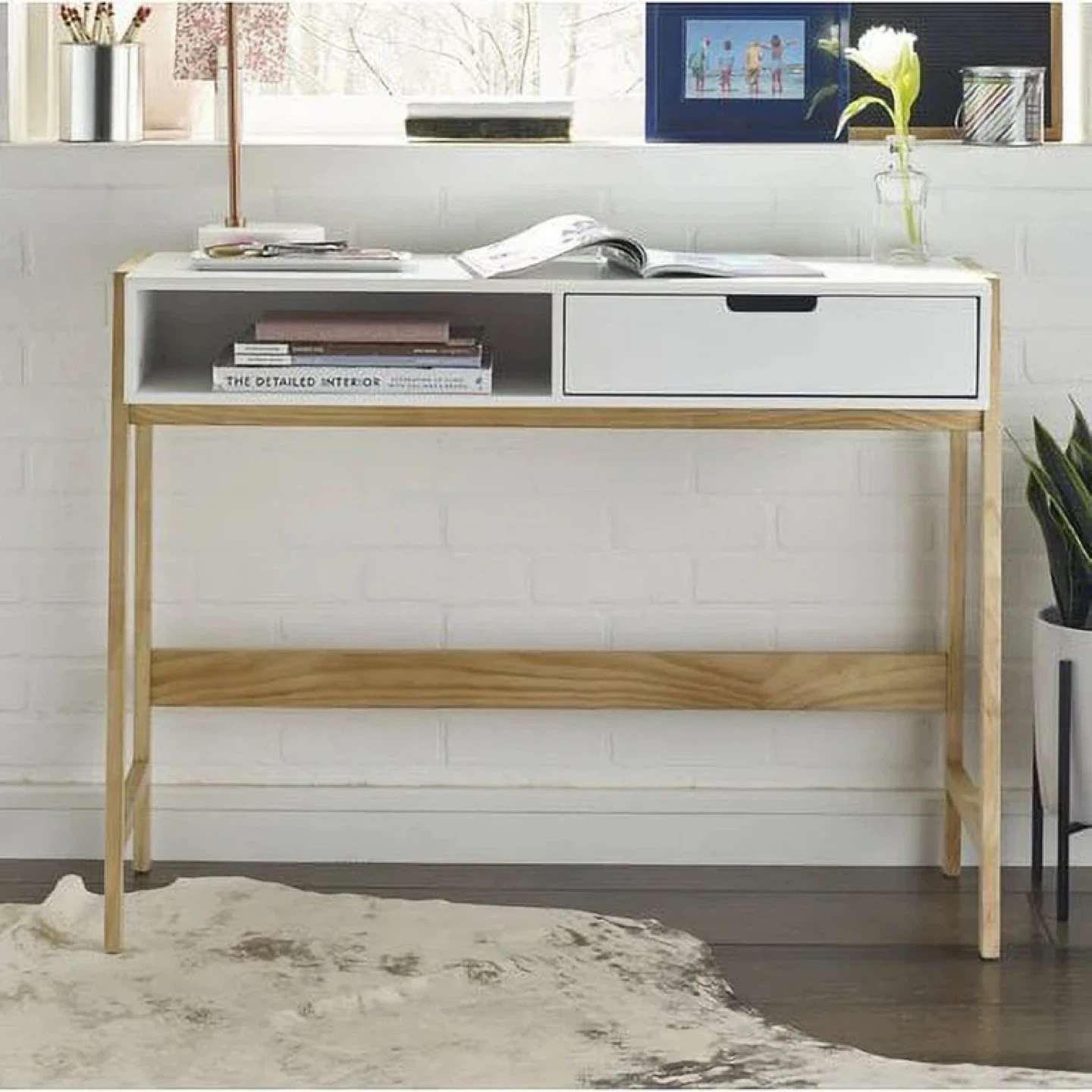 Home Office Writing Desk /  Work Desk - White with Wooden legs - photo 4