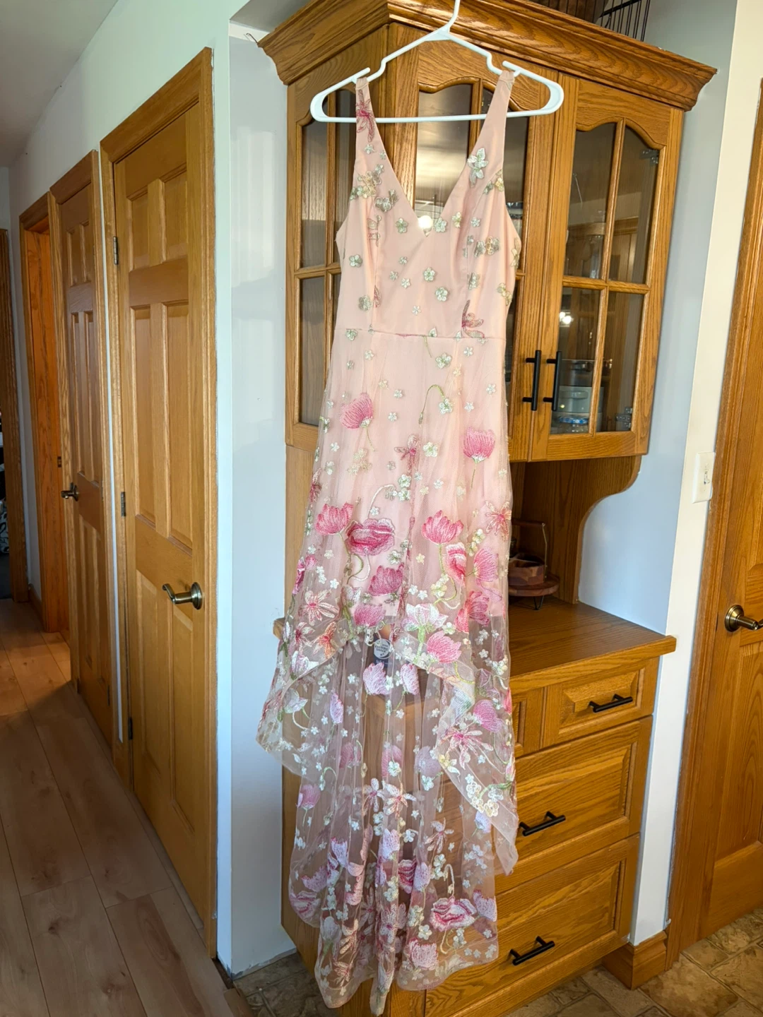 Pink Floral Embroidered Prom or Grad Dress