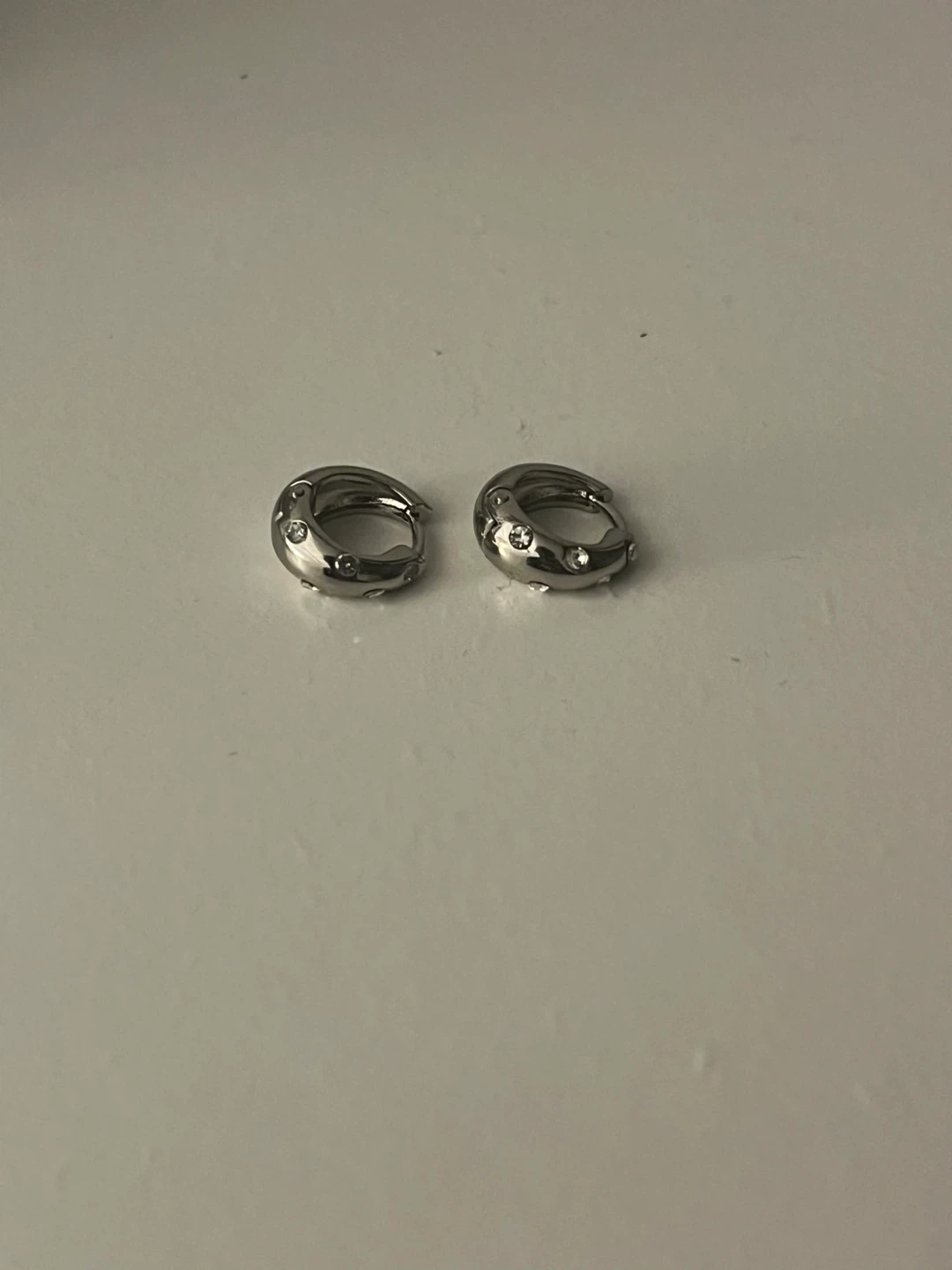Silver Huggie Hoop Earrings with Crystals