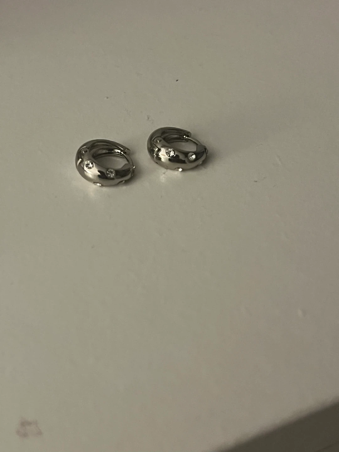 Silver Huggie Hoop Earrings with Crystals - photo 2