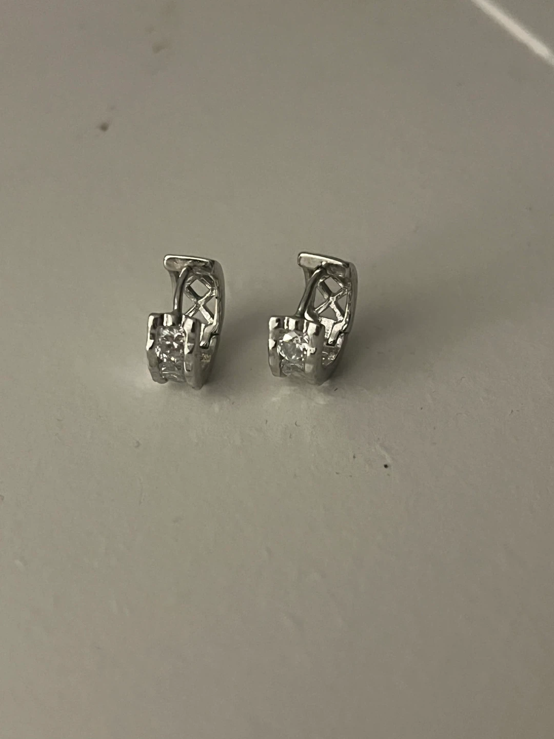 Silver Huggie Hoop Earrings with Clear Stones - photo 2
