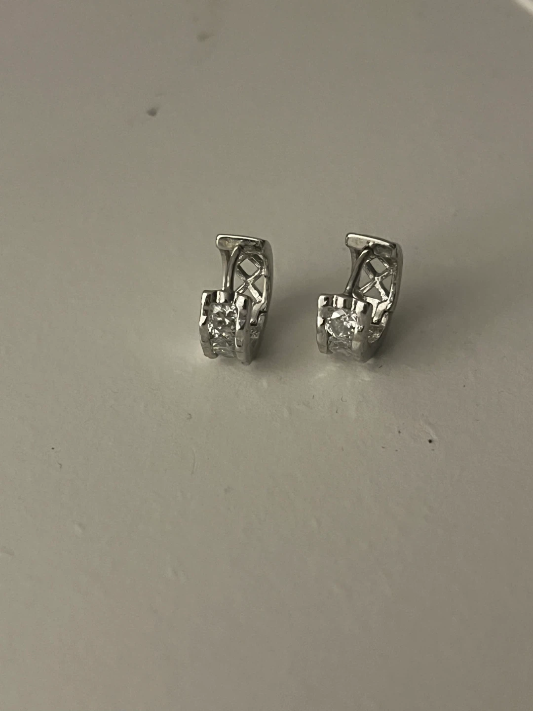 Silver Huggie Hoop Earrings with Clear Stones