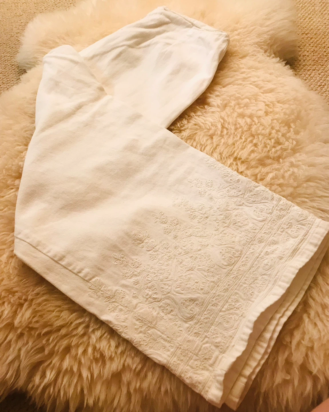 White Embroidered Cropped Pants