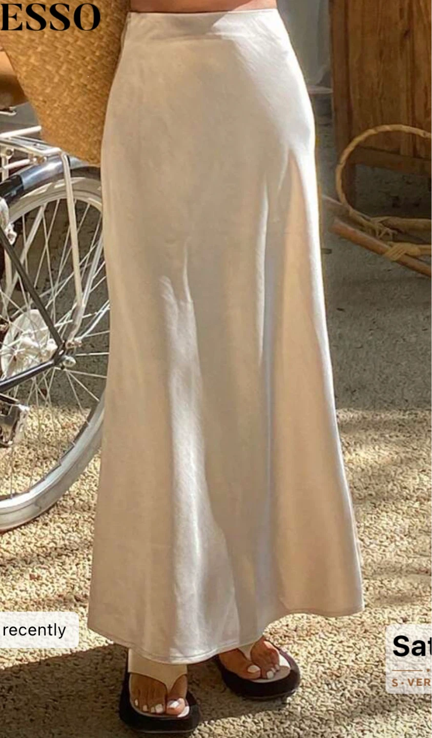 New, Satin long Skirt - Cream (L)