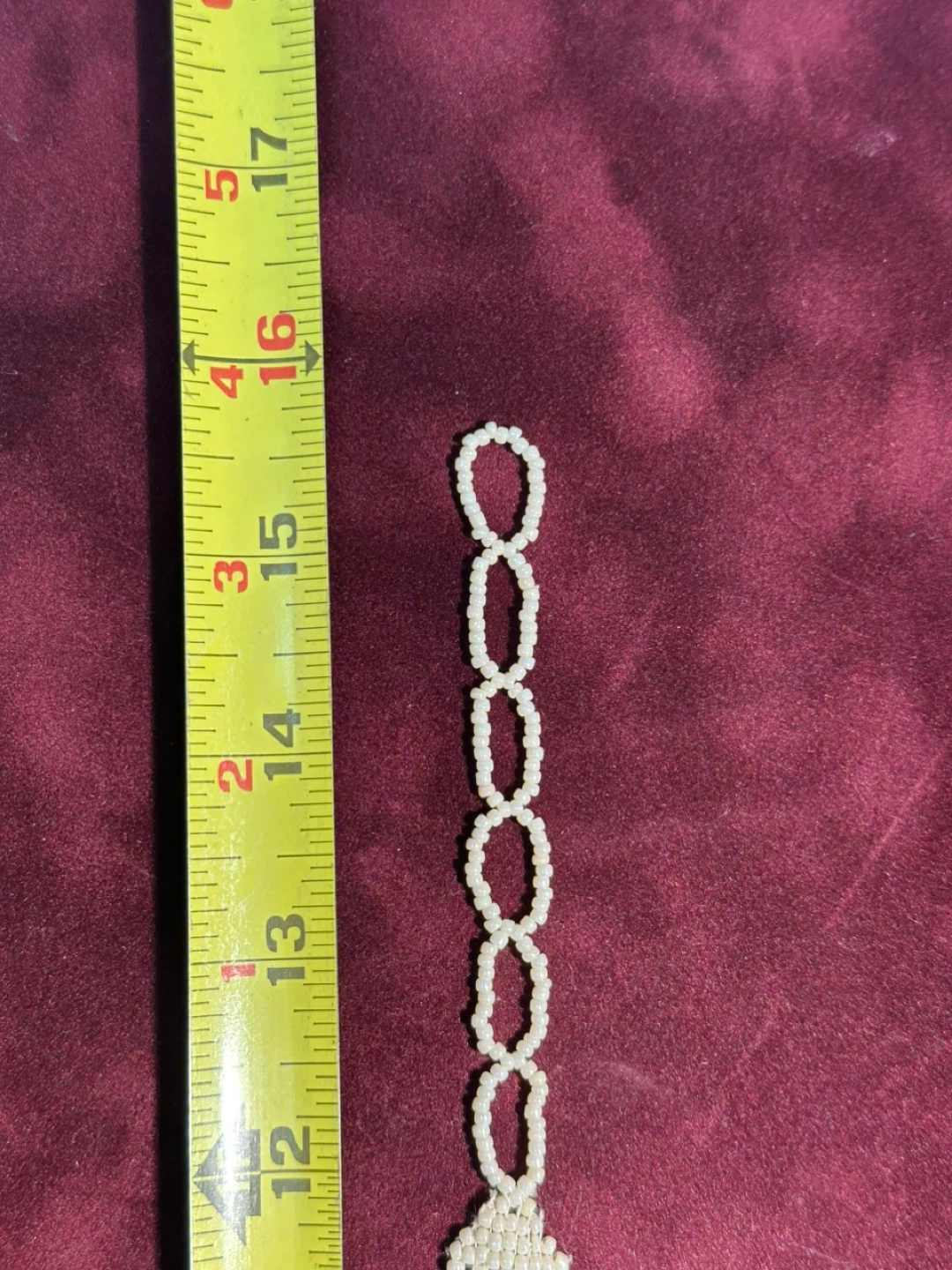 White Beaded Necklace with Tassel - photo 3