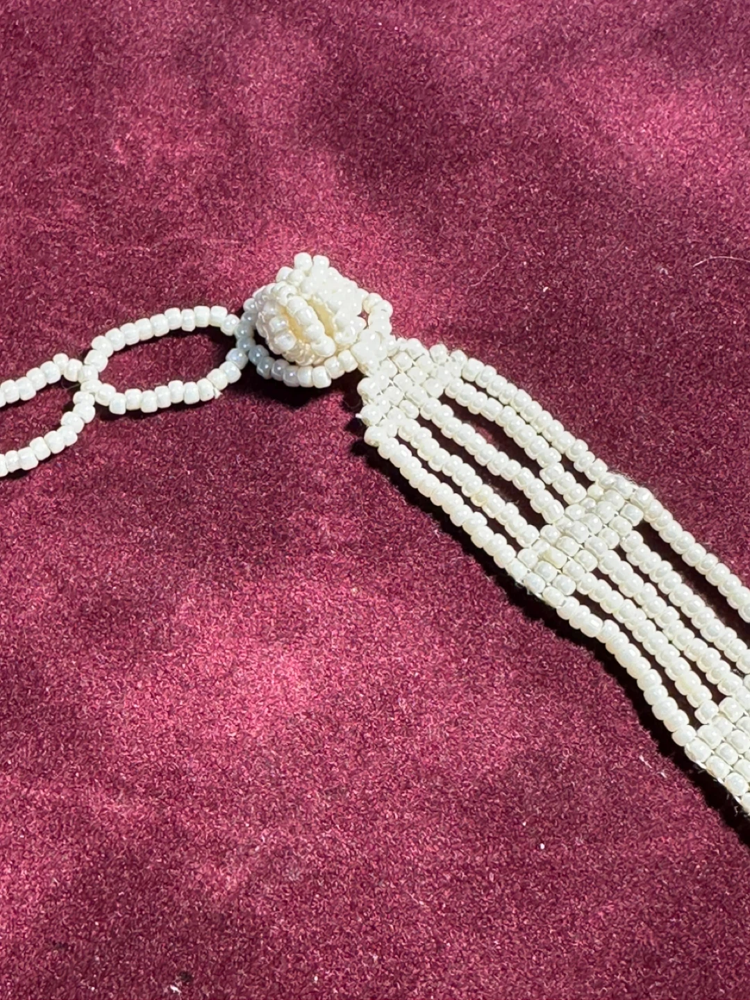 White Beaded Necklace with Tassel - photo 2