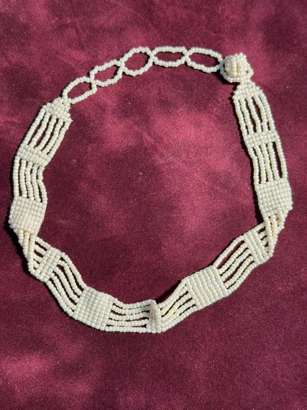White Beaded Necklace with Tassel