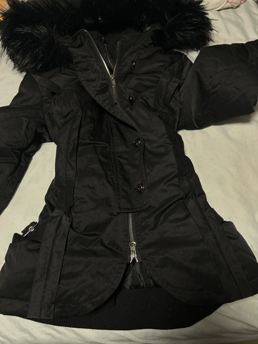 Y2K Black Fur-Trimmed Winter Jacket - photo 2