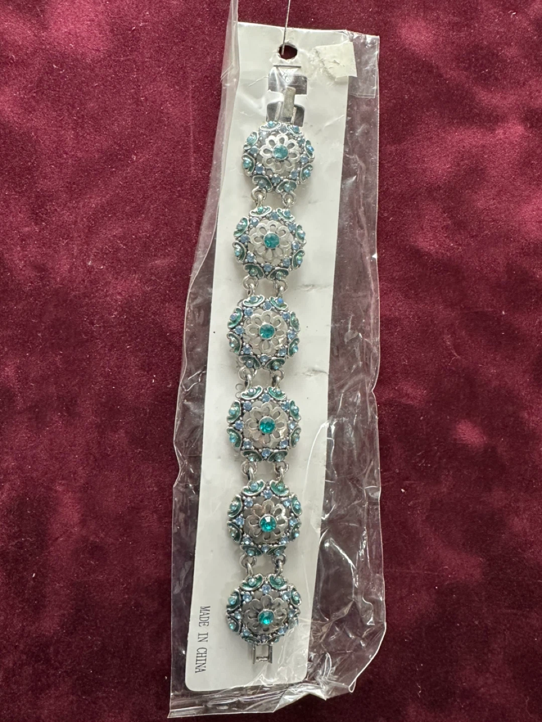 Silver Tone Blue Rhinestone Flower Link Bracelet - photo 2
