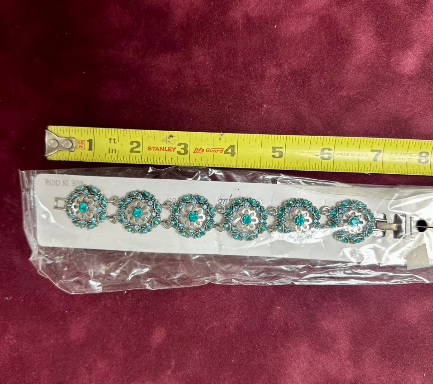 Silver Tone Blue Rhinestone Flower Link Bracelet - photo 3