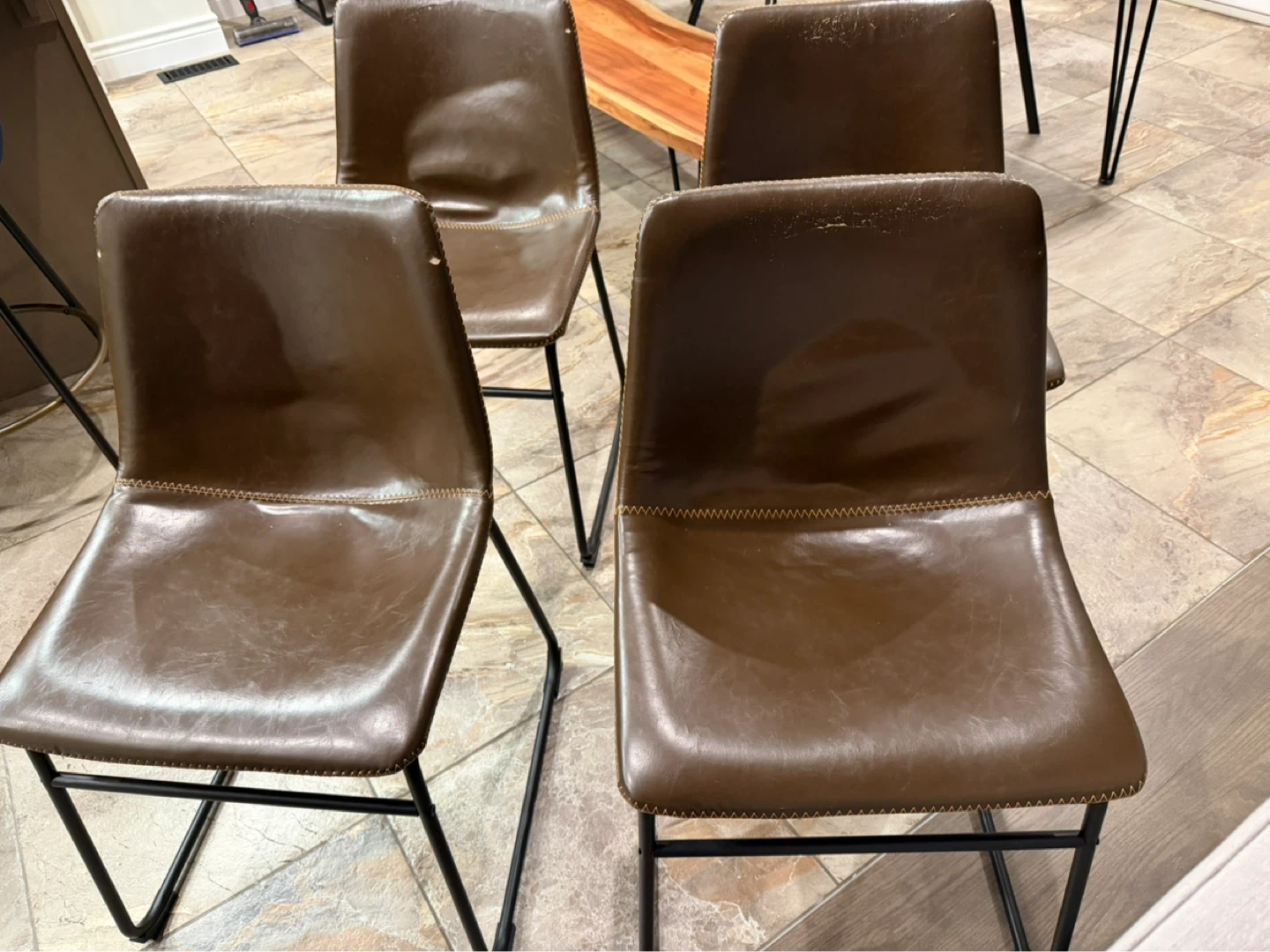 Set of 4 Brown Faux Leather Dining Chairs - photo 2