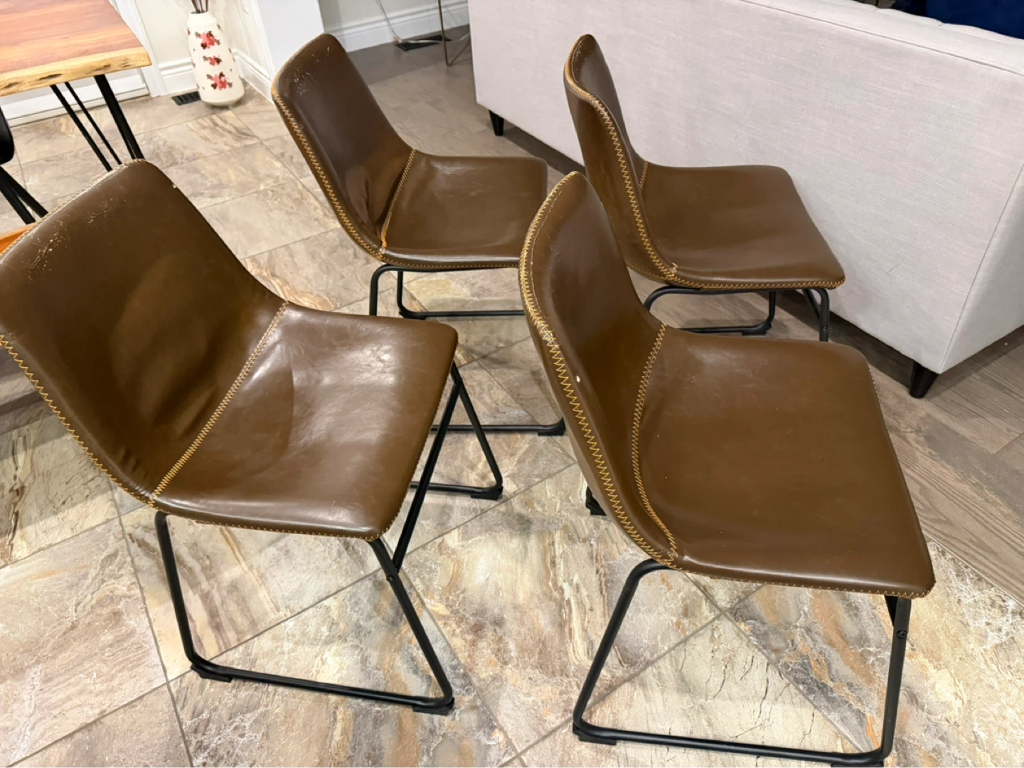 Set of 4 Brown Faux Leather Dining Chairs