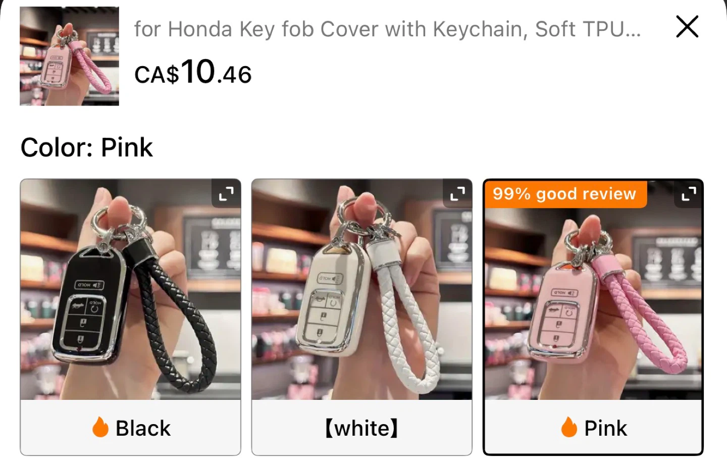 Honda Key Fob Cover with Keychain - Pink &Black - photo 4