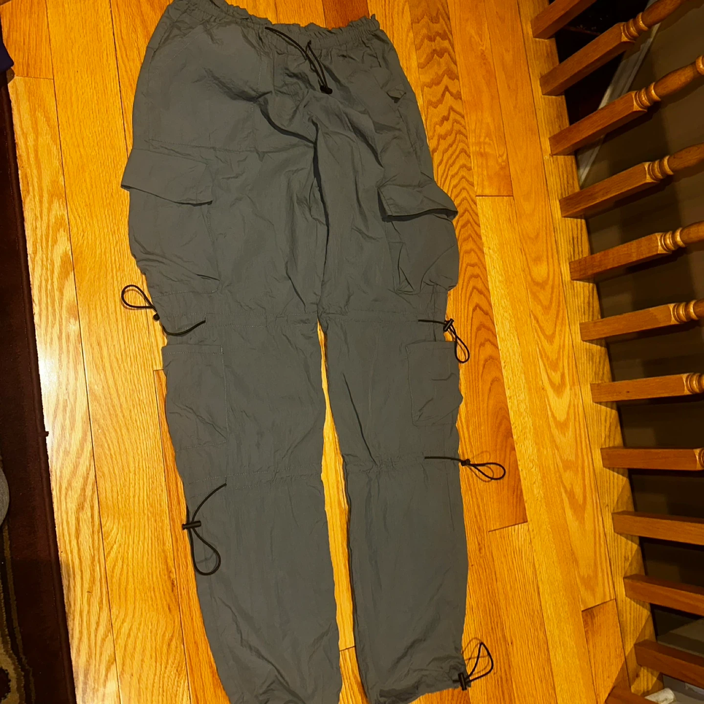 Grey Cargo Pants with Drawstring Cuffs xs - photo 2