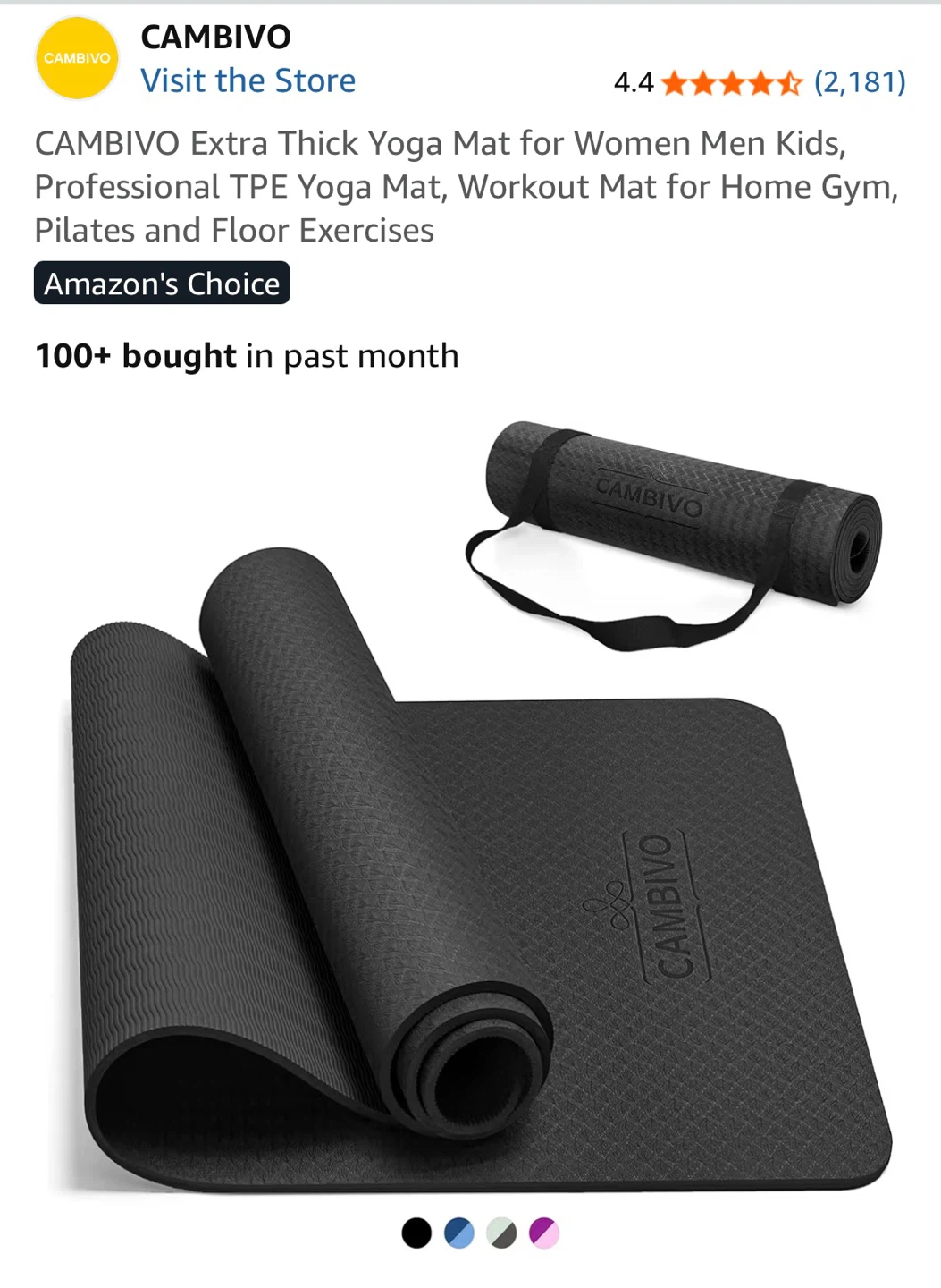 Extra Thick Yoga Mat (CAMBIVO) – Non-Slip + Comfortable 🌱