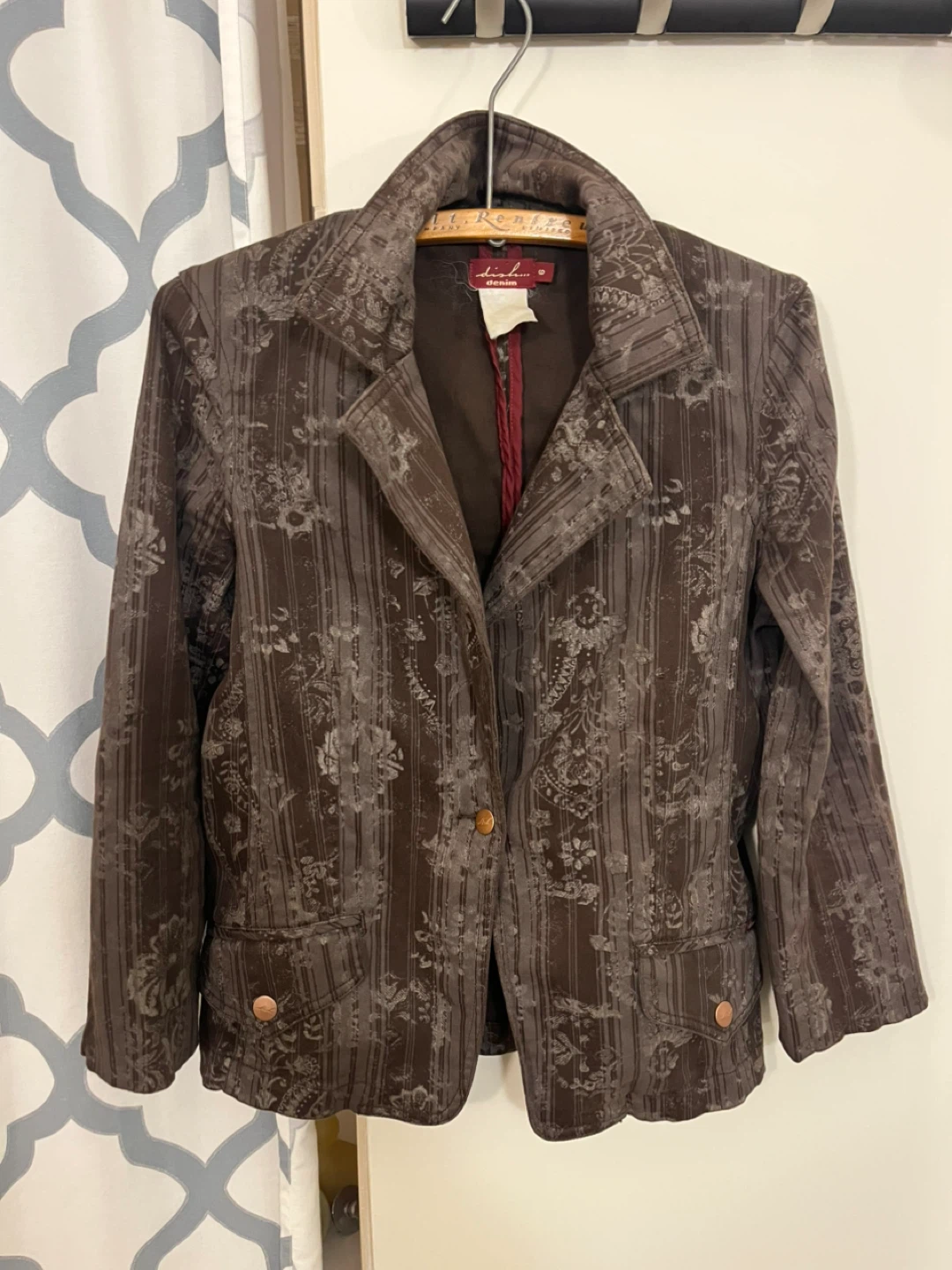 🌱 Dish Denim Women's Size 6 Brown Floral Print Blazer Jacket