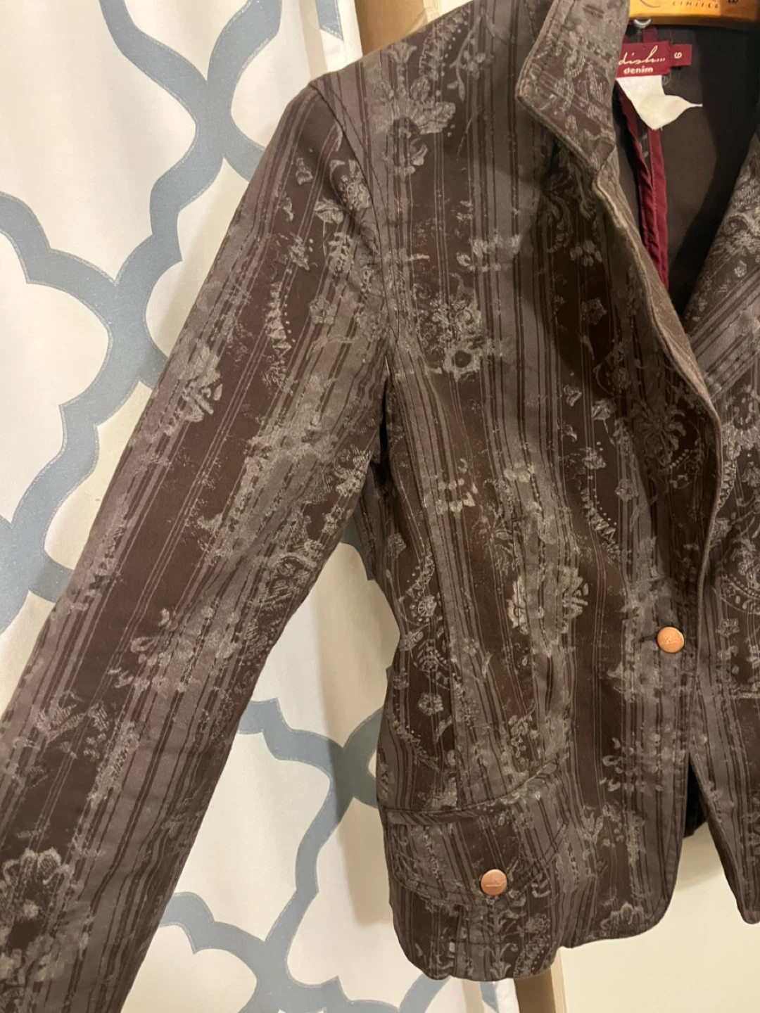 🌱 Dish Denim Women's Size 6 Brown Floral Print Blazer Jacket - photo 2