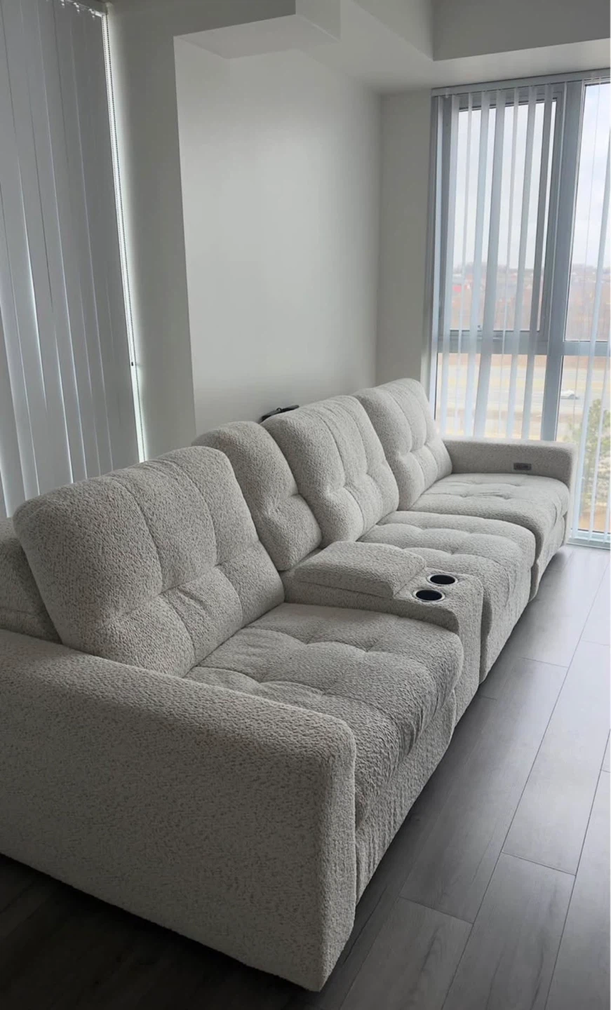 Teddy Bear Fabric Sectional Sofa with Recliners and Storage