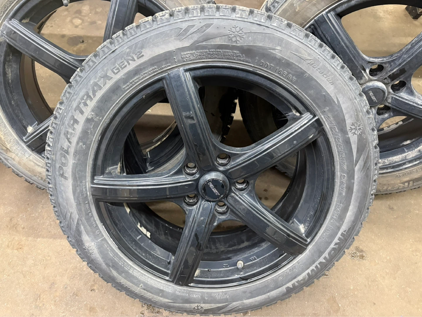 Set of 4 Black Alloy Wheels with Winter Tires - photo 2