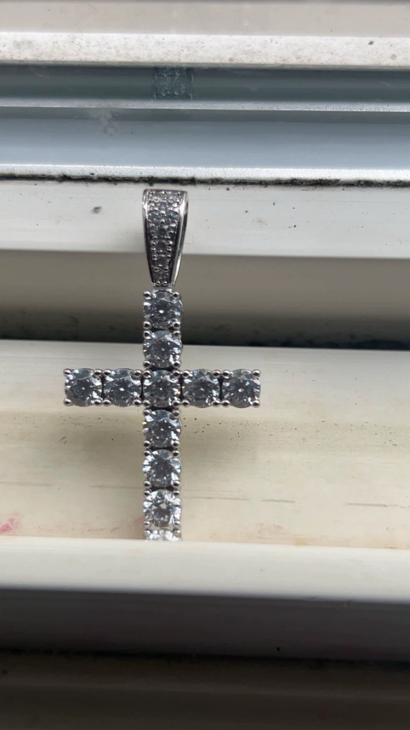 Silver Cross Pendant with Cubic Zirconia Stones