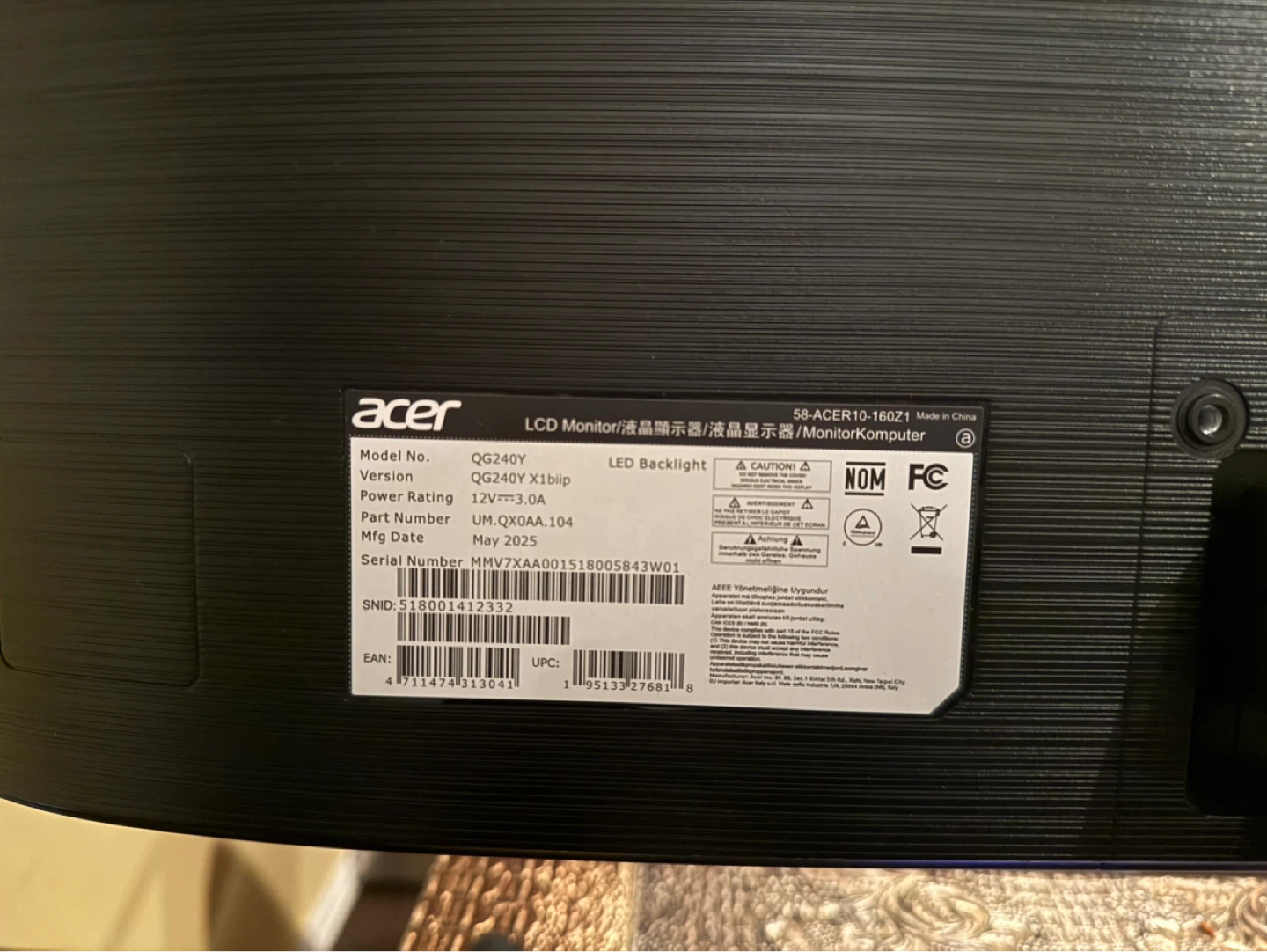 Acer QG240Y  200hz, 23.8 inch LCD Monitor