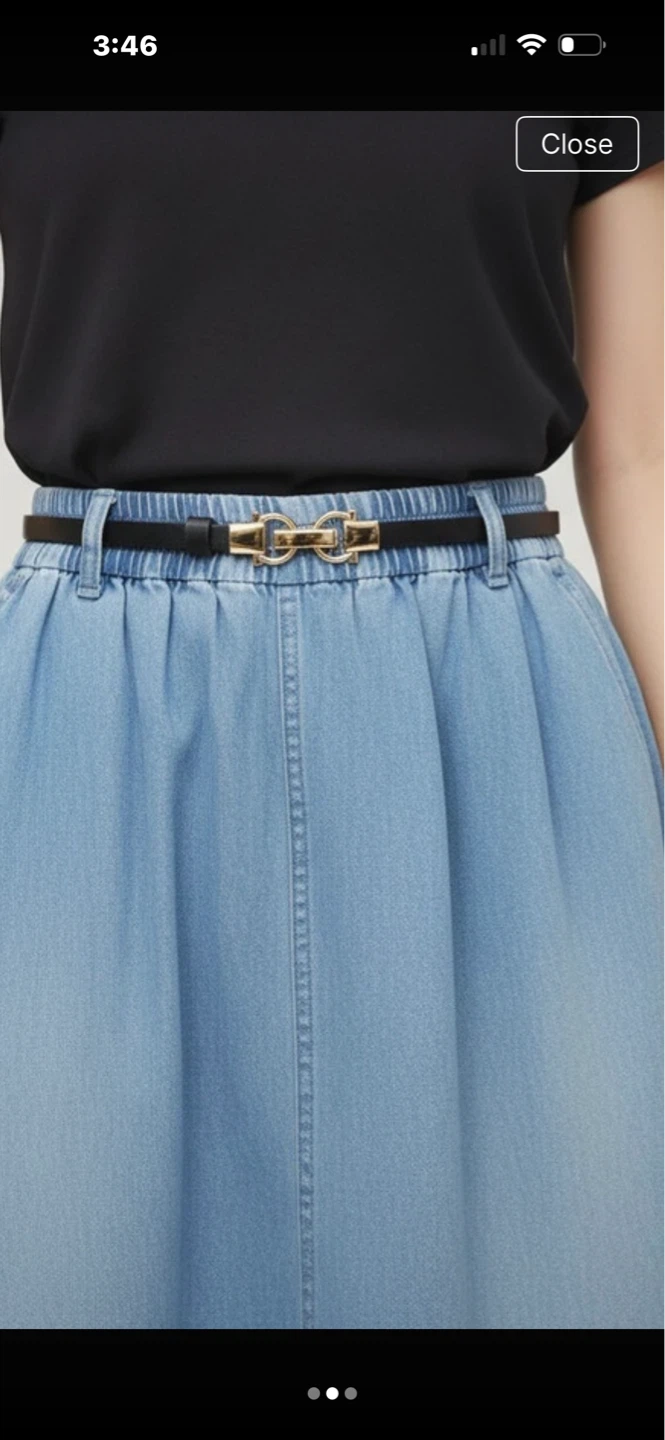 Black Skinny Belt with Gold Double G Buckle - photo 2