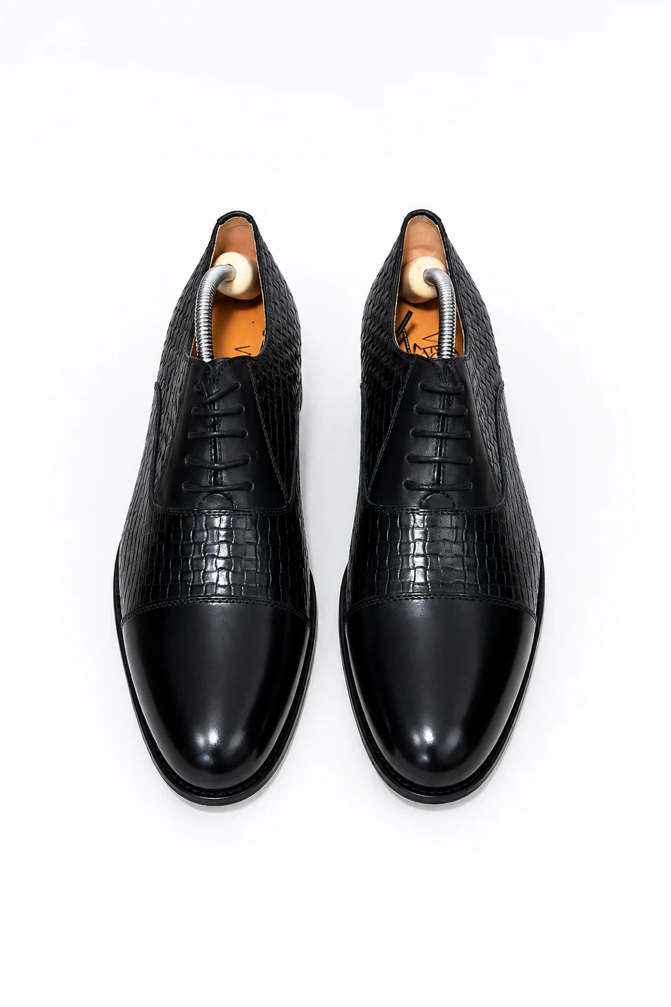 VERSACE Black Leather Weave Cap Toe Oxford Shoes - photo 5