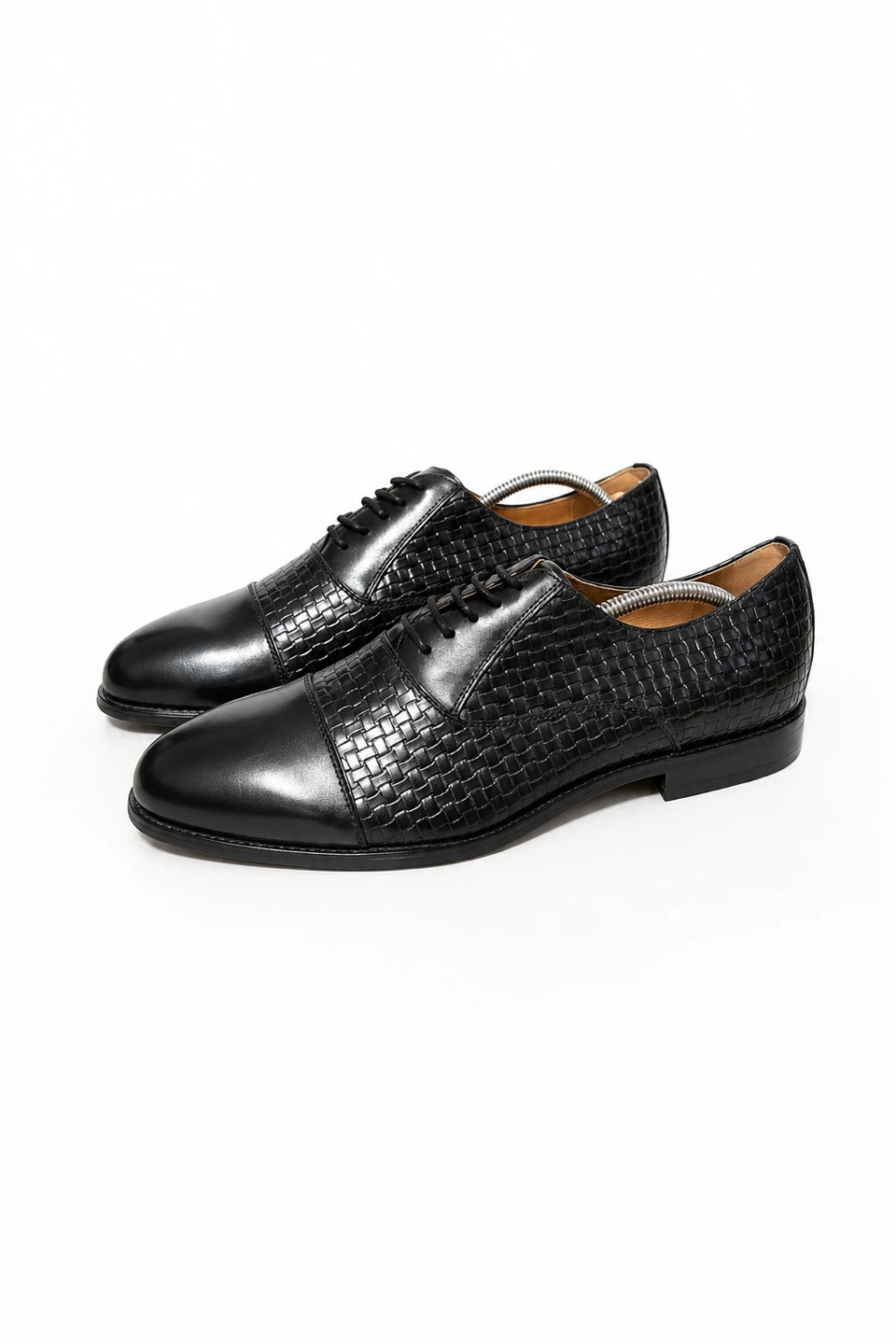 VERSACE Black Leather Weave Cap Toe Oxford Shoes - photo 2
