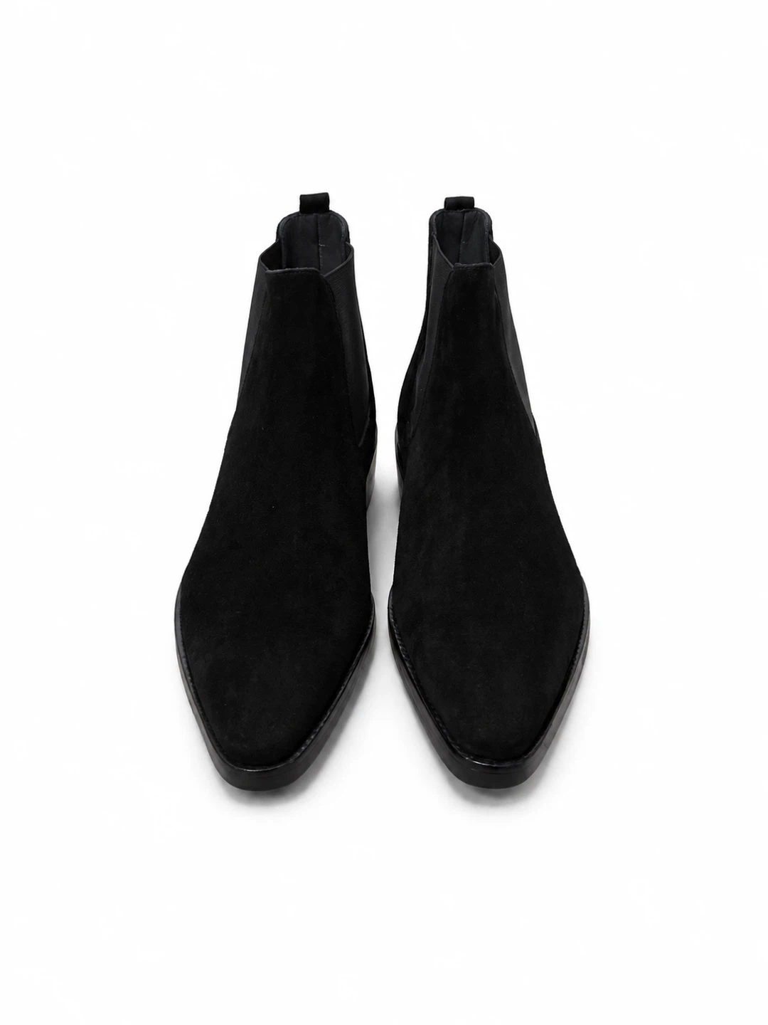Black Suede Pointed Toe Chelsea Boots