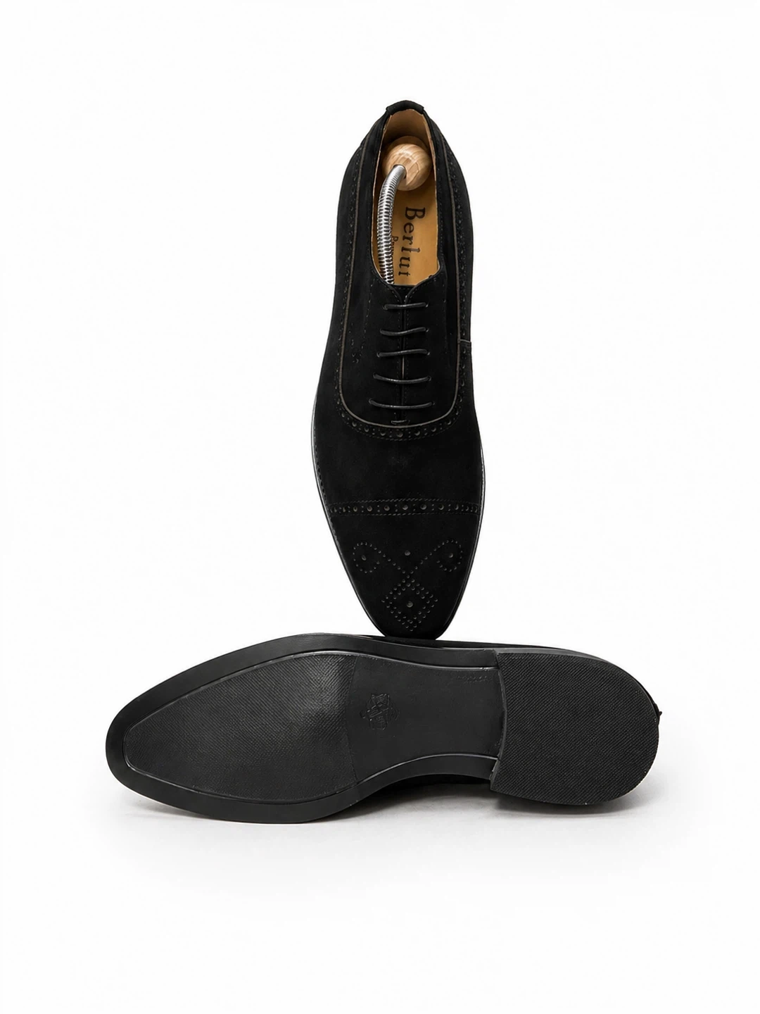 Berluti Black Suede Cap Toe Oxford Dress Shoes - photo 4