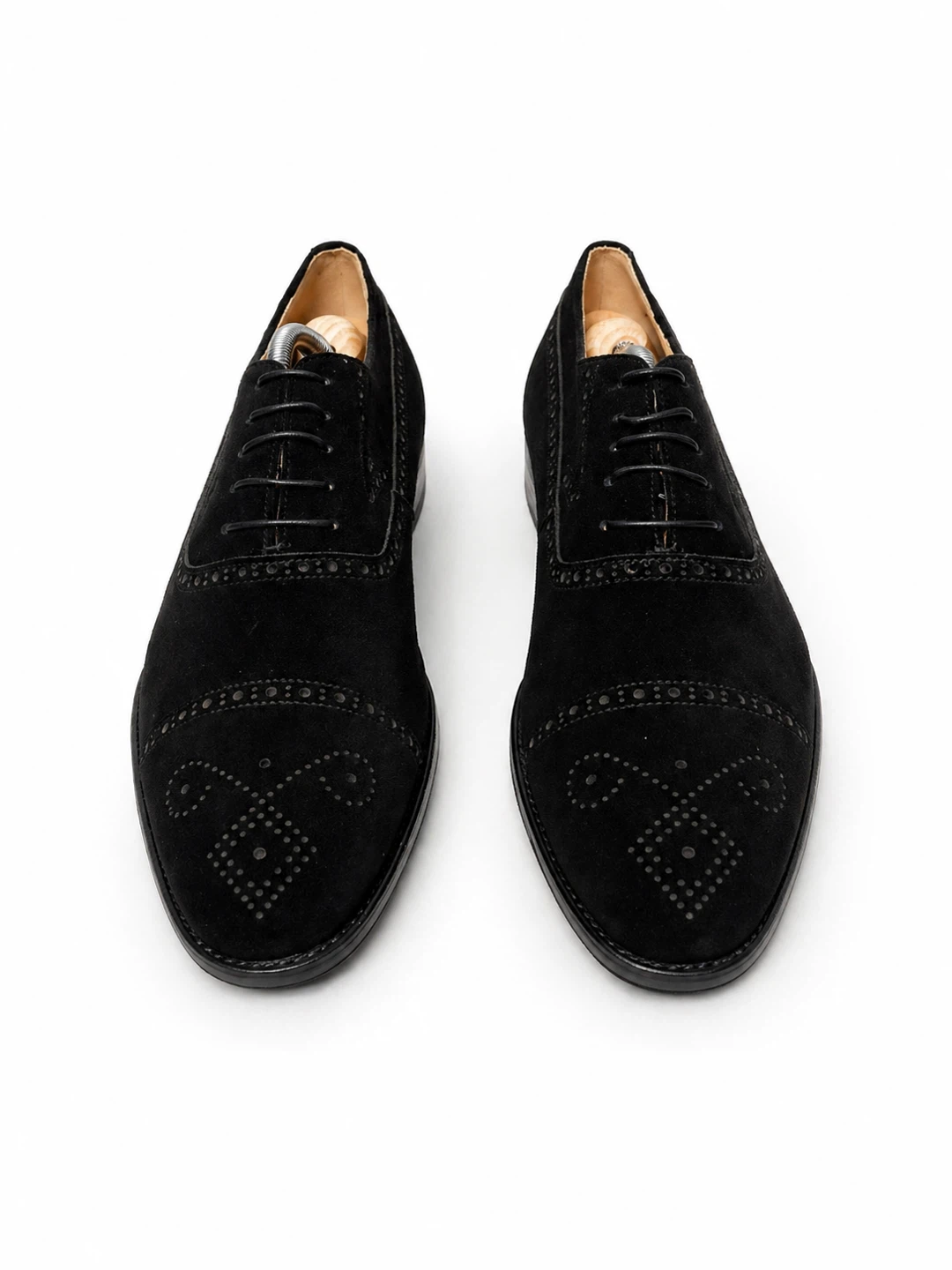 Berluti Black Suede Cap Toe Oxford Dress Shoes