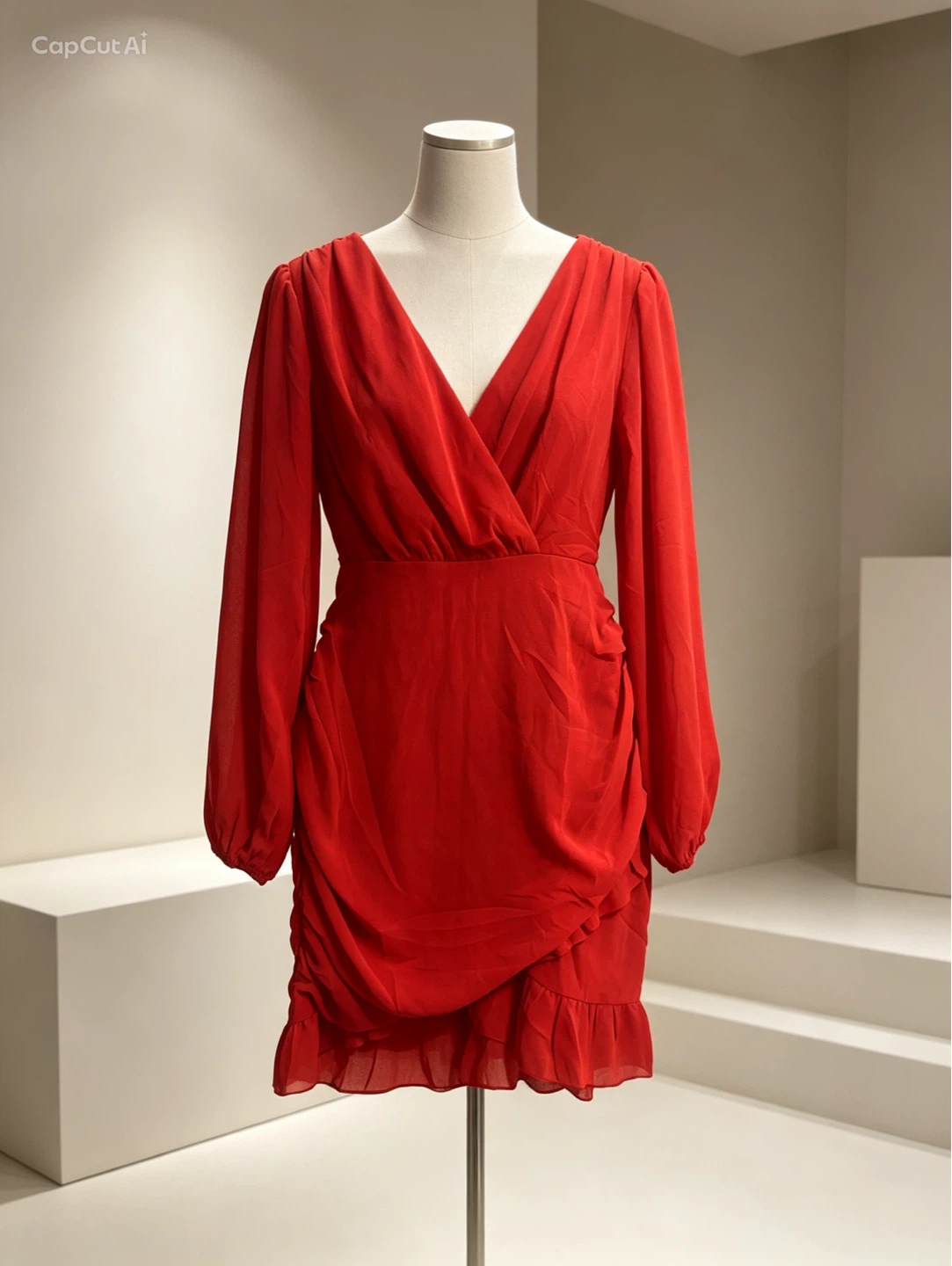 Red Chiffon Wrap Dress - photo 2