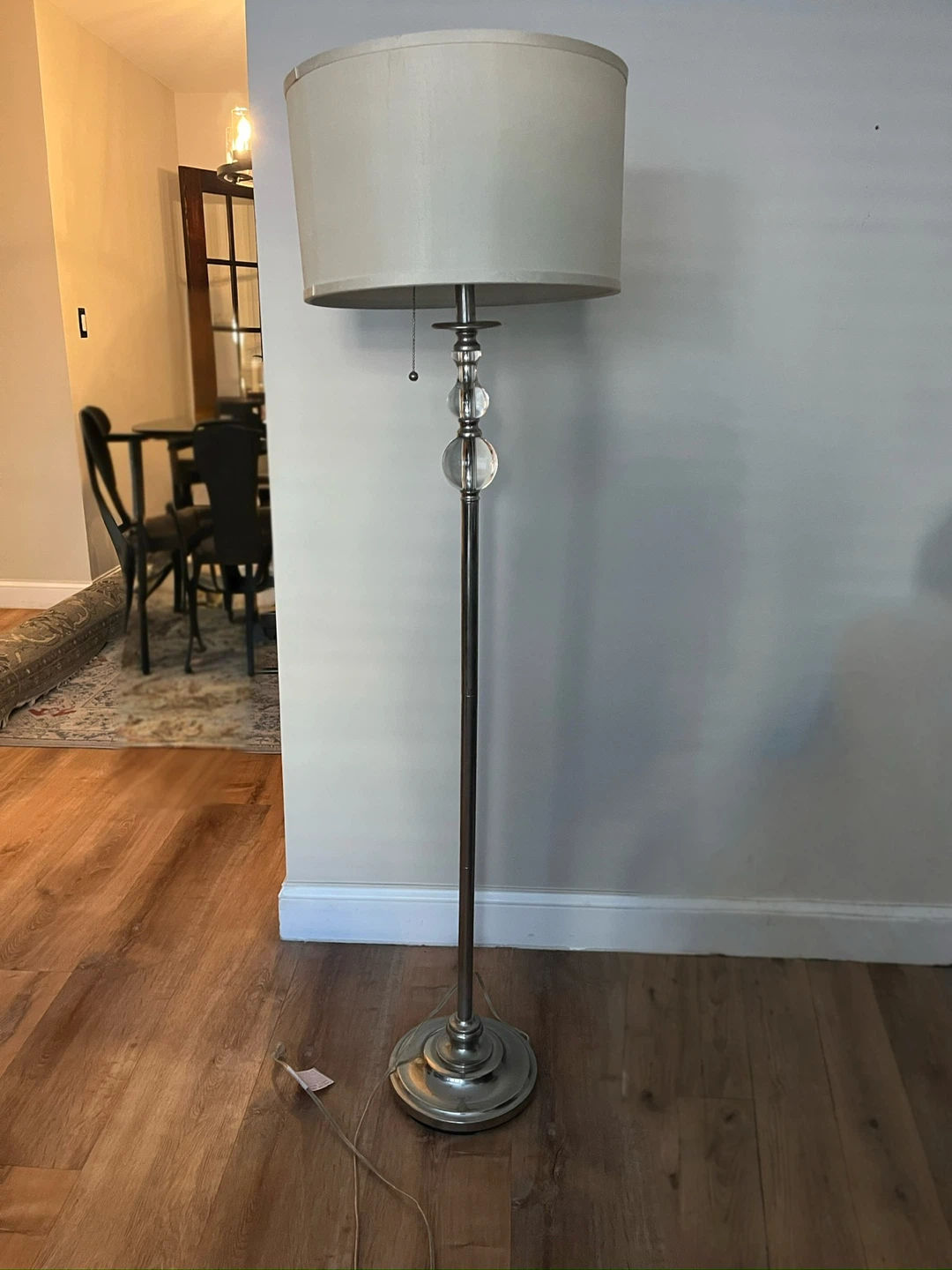 Glass Floor Lamp with Cream Drum Shade