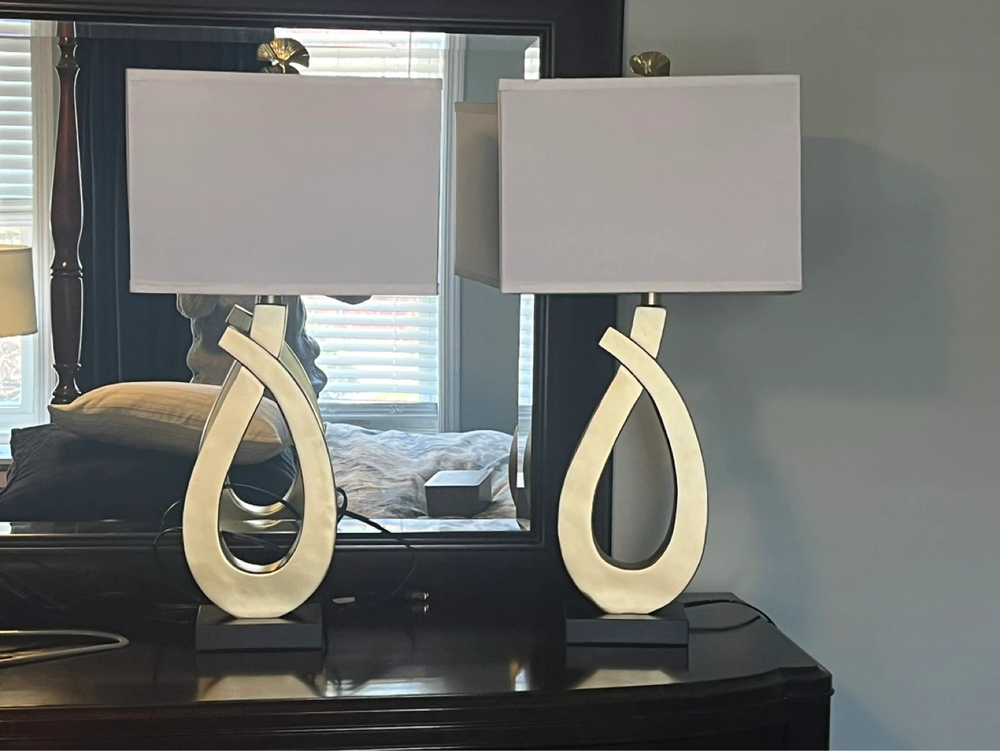Pair of Gold Loop Table Lamps with USB Ports