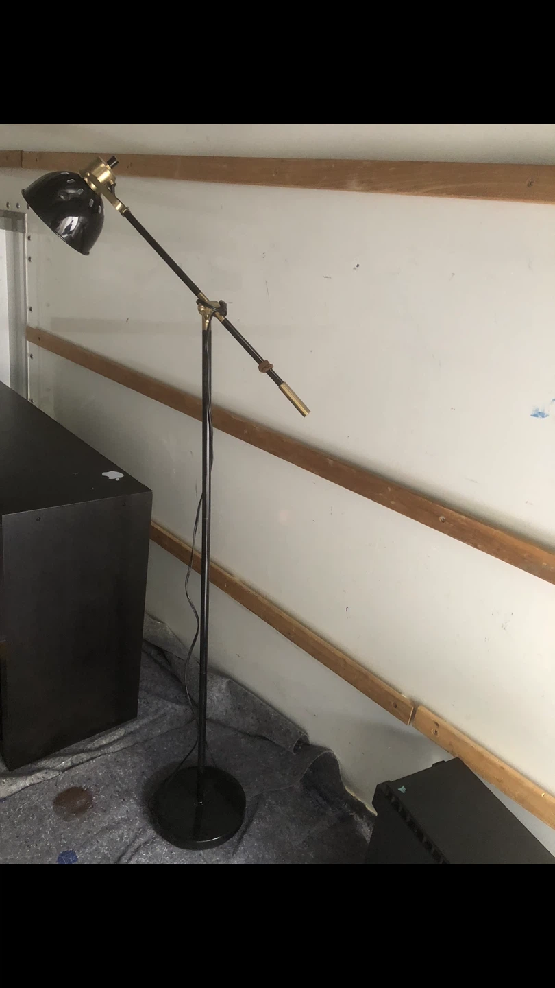 Black Adjustable Floor Lamp with Brass Accents