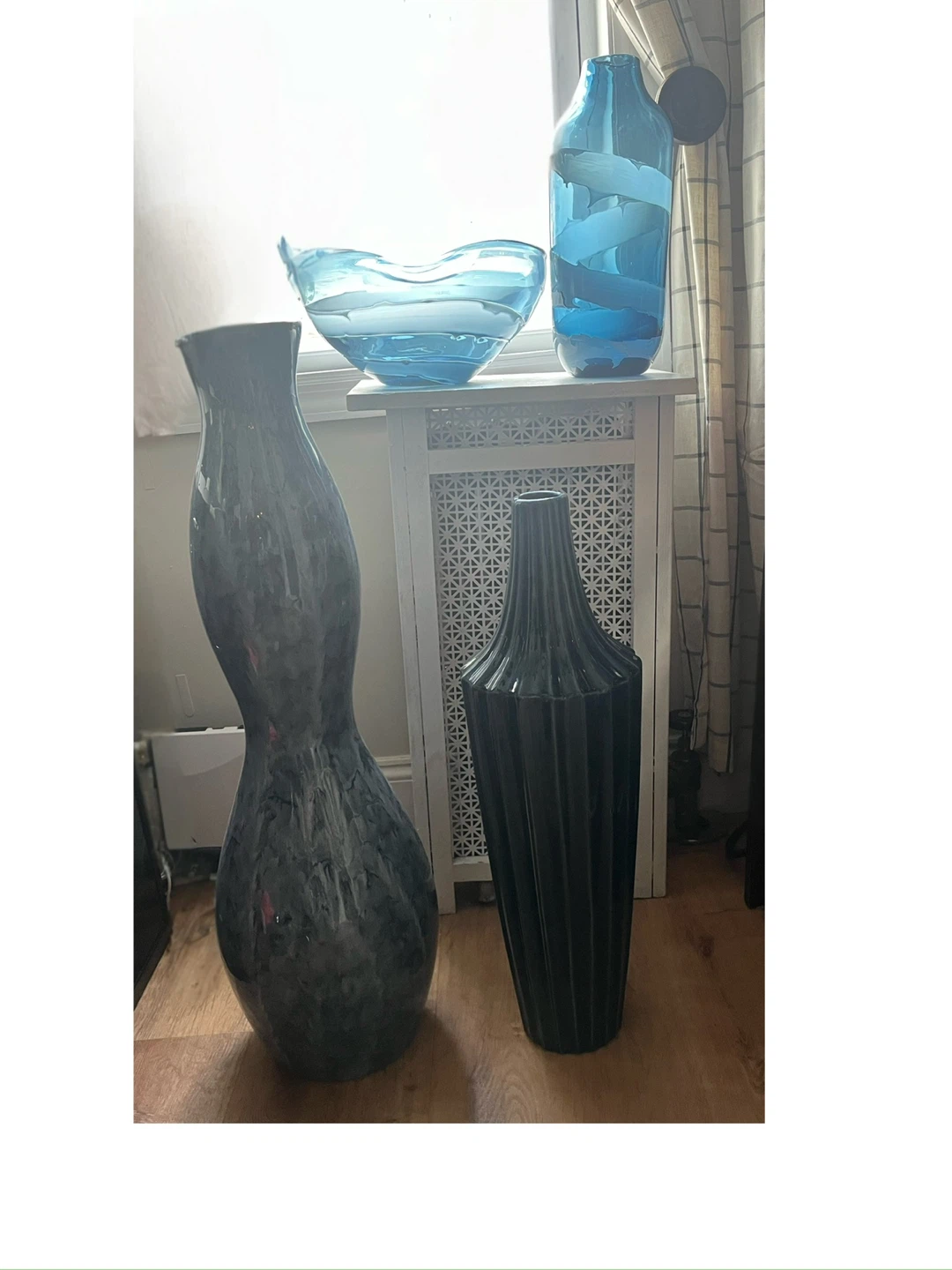 Blue Swirl Glass Vase and Bowl Set - photo 2